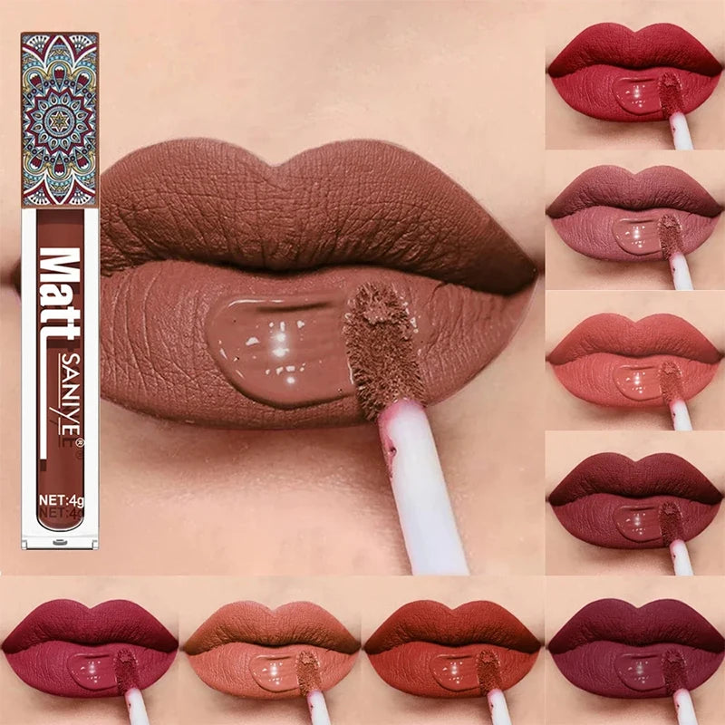 Matte Lip Gloss Set - Pink, Peach & Brown with Mica