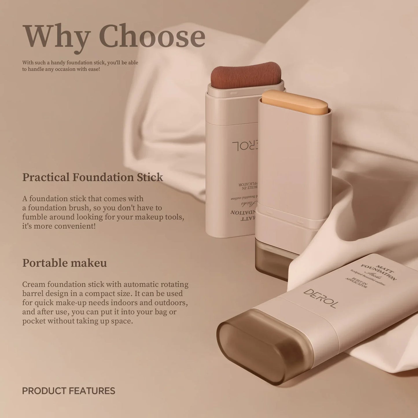 DEROL Eraser Foundation Stick with Makeup Brush