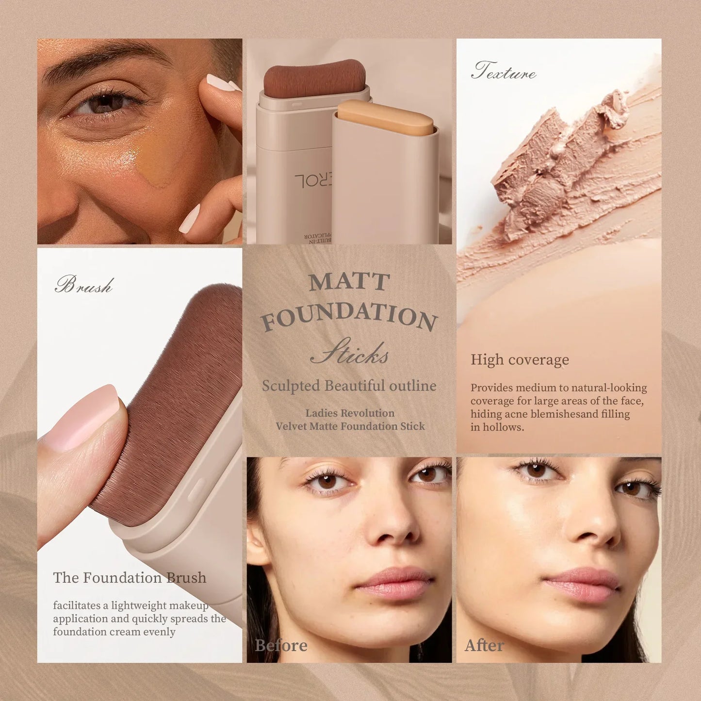 DEROL Eraser Foundation Stick with Makeup Brush